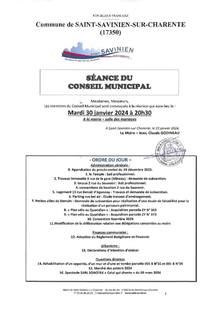 Image du document Avis au public – Conseil Municipal du 30 janvier 2024