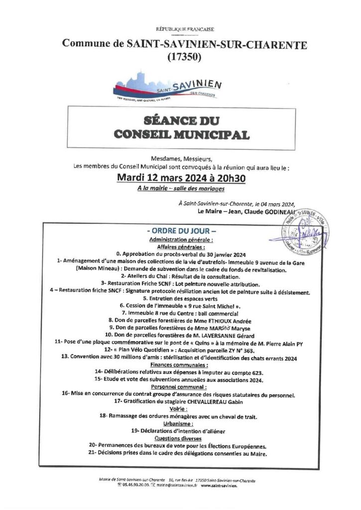 Image du document Avis au public – Conseil Municipal du 12 mars 2024