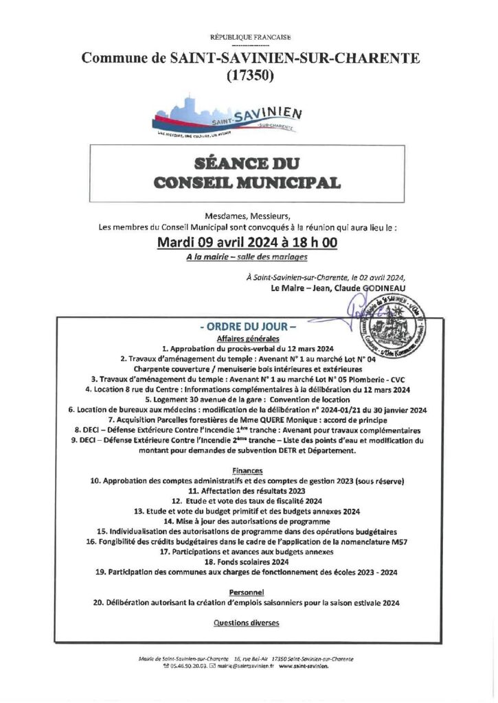 Image du document Avis au public – Conseil Municipal du 09 avril 2024