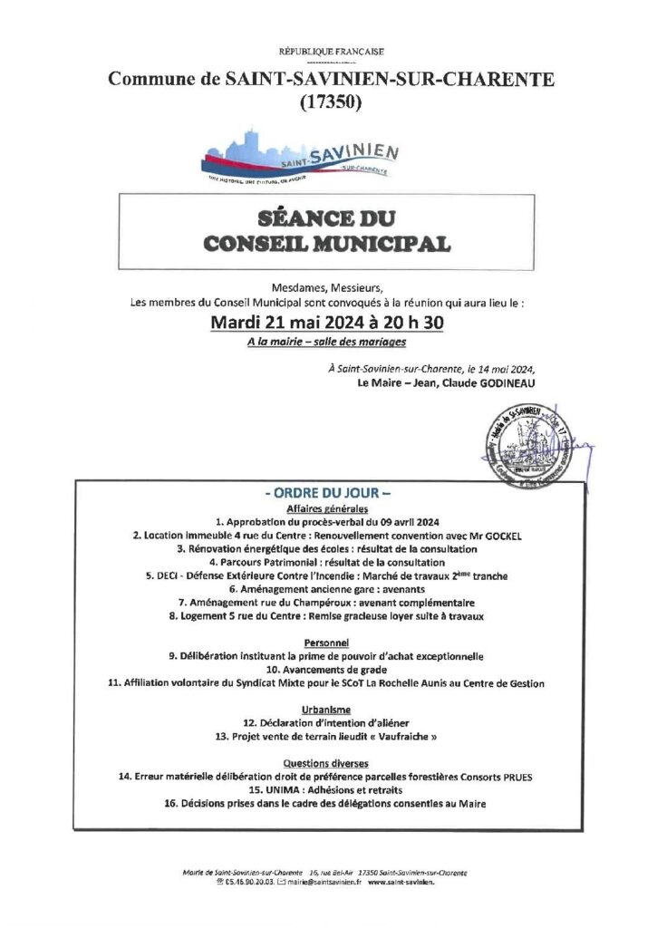 Image du document Avis au public – Conseil Municipal du 21 mai 2024